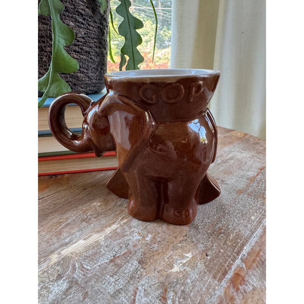 Frankoma GOP Elephant Mug 1974 Brown Glaze‎ Republican Political Memorabilia